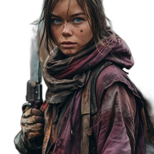 weapon, face, jacket, staff, photorealistic, concept art, comic book art, fantasy art transparent PNG cut-out