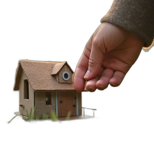 building, furniture, 3d render, concept art, photorealistic, toy, hand, placing transparent PNG cut-out
