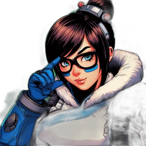 jacket, robot, face, staff, comic book art, concept art, cartoon, anime transparent PNG cut-out