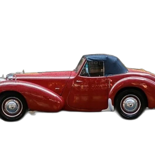 car, 3d render, photorealistic, vintage, red, convertible, parked, front transparent PNG cut-out