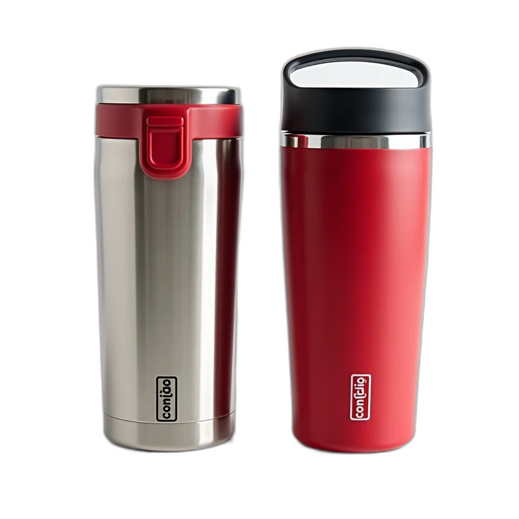 3d render, two, contigo, brand, stainless, steel, vacuum, insulated transparent PNG cut-out