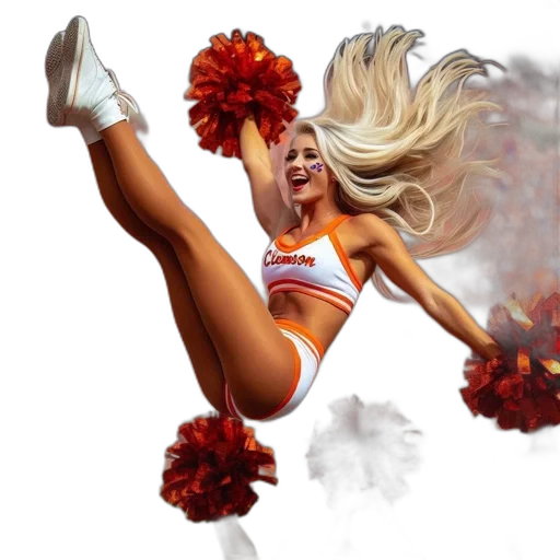 photorealistic, concept art, fantasy art, cartoon, orange-clad, cheerleader, presumably, clemson transparent PNG cut-out