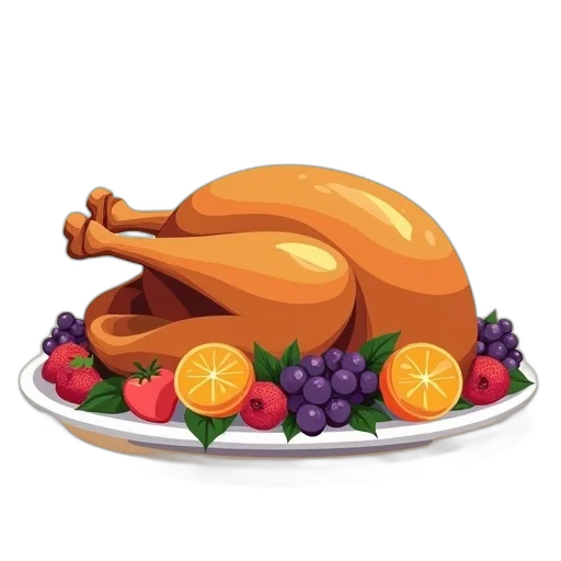 food, animal, stylized, illustration, roasted, turkey, golden-brown, color transparent PNG cut-out