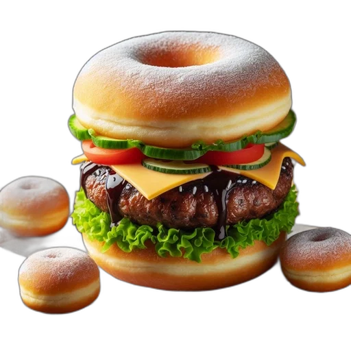 food, animal, crown, 3d render, photorealistic, concept art, burger, doughnut transparent PNG cut-out