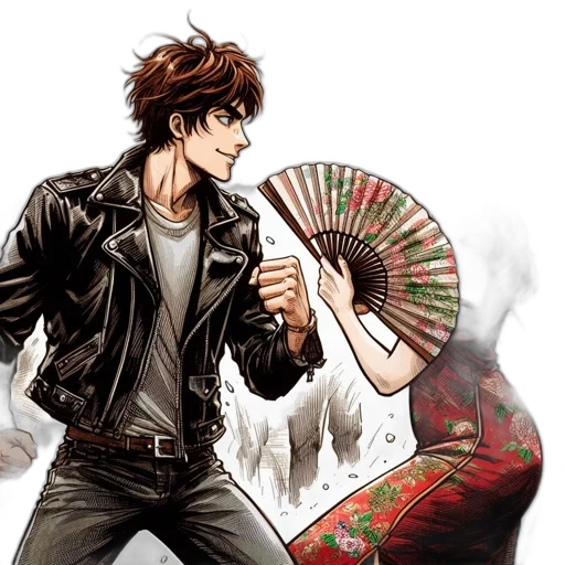 umbrella, jacket, concept art, comic book art, anime, fantasy art, fire, red transparent PNG cut-out