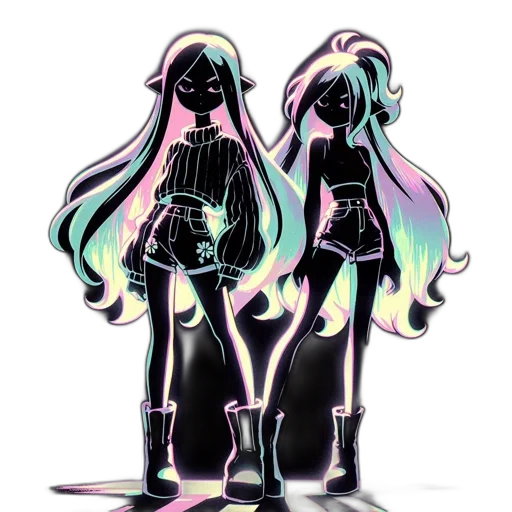 hair, dress, vaporwave, concept art, pixel art, anime, neon lights, monochrome transparent PNG cut-out