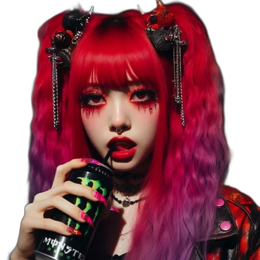 bottle, hair, creature, robot, cyberpunk, anime, vaporwave, photorealistic transparent PNG cut-out