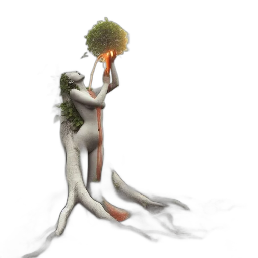 tree, dress, creature, staff, concept art, 3d render, fantasy art, pixel art transparent PNG cut-out