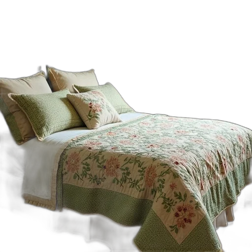 furniture, 3d render, photorealistic, green, earth tones, pastel, cozy, bedroom transparent PNG cut-out