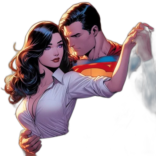 comic book art, concept art, tender, moment, intimate, space, shows, superman transparent PNG cut-out