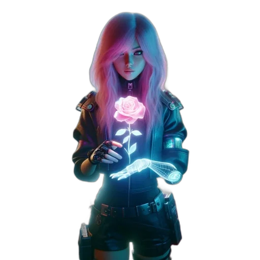 jacket, weapon, staff, robot, cyberpunk, concept art, 3d render, comic book art transparent PNG cut-out