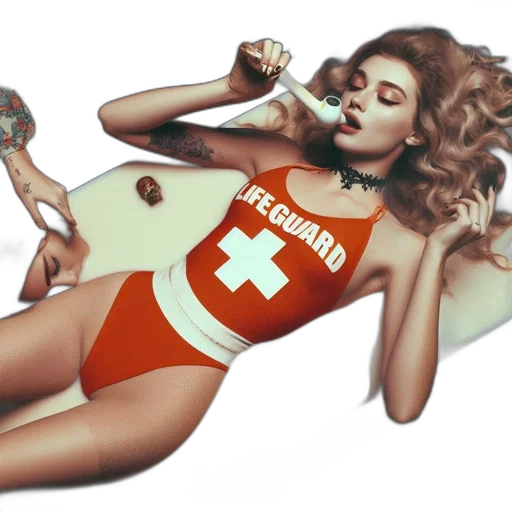 comic book art, concept art, pixel art, cartoon, lifeguard, red, bathing, suit transparent PNG cut-out