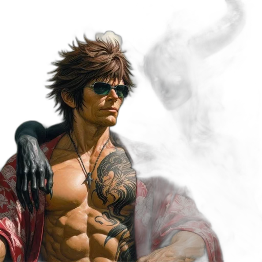 fantasy art, concept art, photorealistic, comic book art, red, two, figures, man transparent PNG cut-out