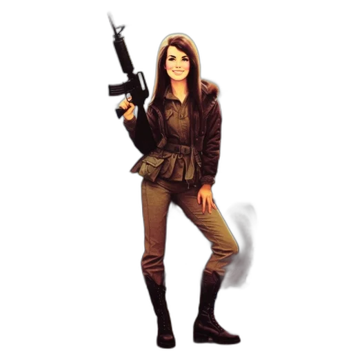 weapon, jacket, pixel art, cartoon, concept art, 3d render, woman, military transparent PNG cut-out