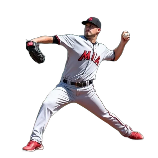 baseball, player, gray, uniform, word, mia, chest, pitching transparent PNG cut-out
