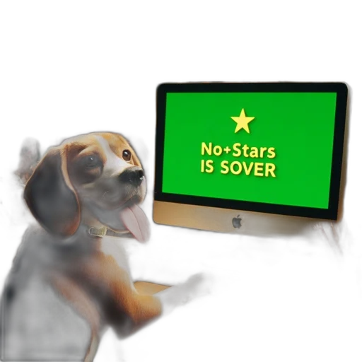 3d render, beagle, sits, front, computer, monitor, displaying, message transparent PNG cut-out