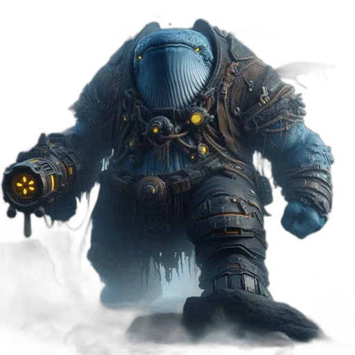 robot, creature, mask, staff, concept art, fantasy art, 3d render, photorealistic transparent PNG cut-out