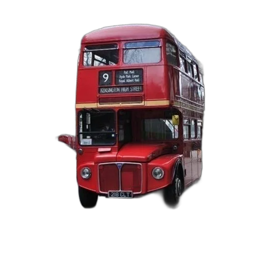3d render, photorealistic, concept art, red, double, decker, bus, parked transparent PNG cut-out