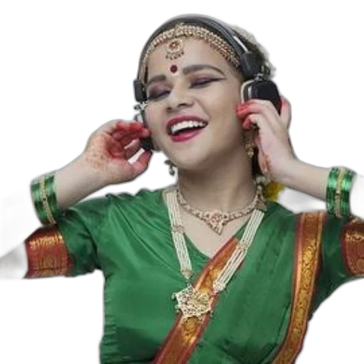 woman, traditional, indian, attire, wearing, headphones, adorned, jewelry transparent PNG cut-out