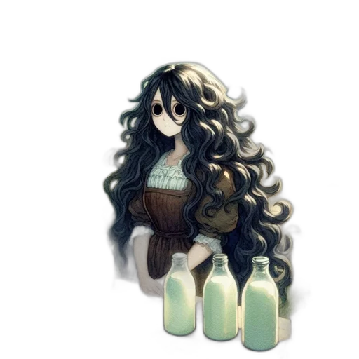 bottle, hair, dress, weapon, pixel art, watercolor, anime, concept art transparent PNG cut-out