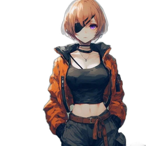 jacket, dress, robot, weapon, cyberpunk, concept art, anime, pixel art transparent PNG cut-out