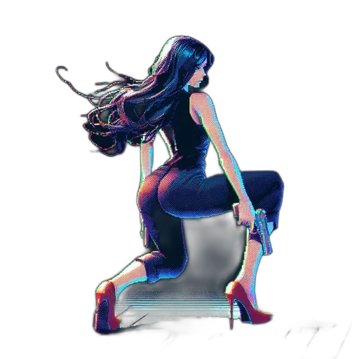 dress, robot, shoes, hair, concept art, watercolor, cyberpunk, comic book art transparent PNG cut-out