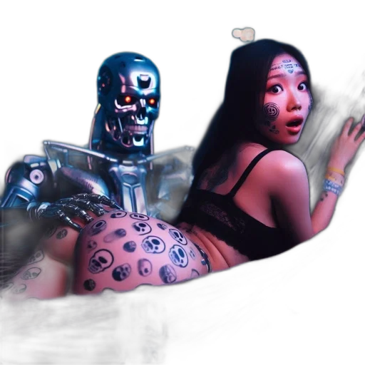 robot, mask, creature, cyberpunk, vaporwave, concept art, comic book art, neon lights transparent PNG cut-out