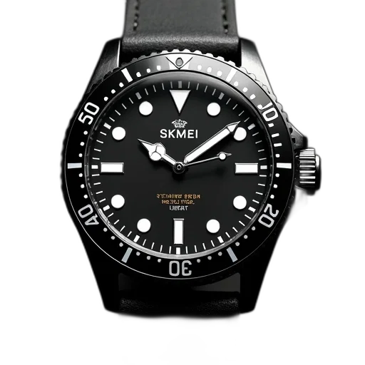 black, wristwatch, strap, dial, featuring, white, hour, markers transparent PNG cut-out