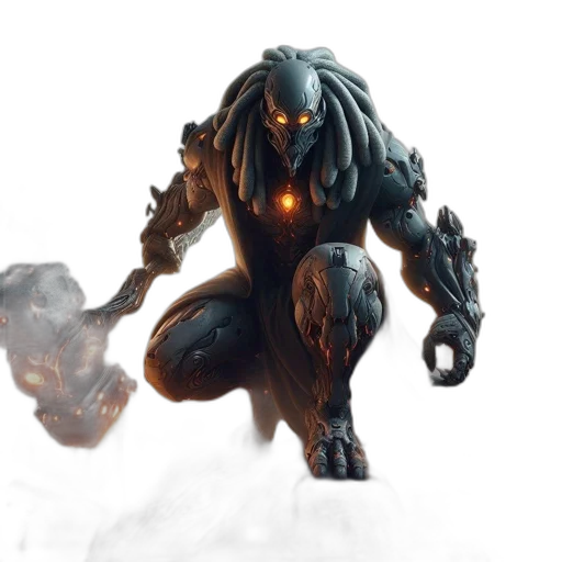 creature, mask, robot, concept art, fantasy art, comic book art, 3d render, dark transparent PNG cut-out