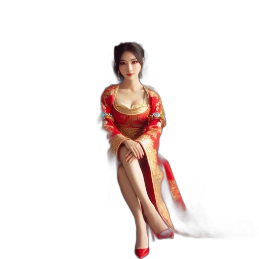 dress, jewelry, photorealistic, 3d render, fantasy art, oil painting, red, regal transparent PNG cut-out