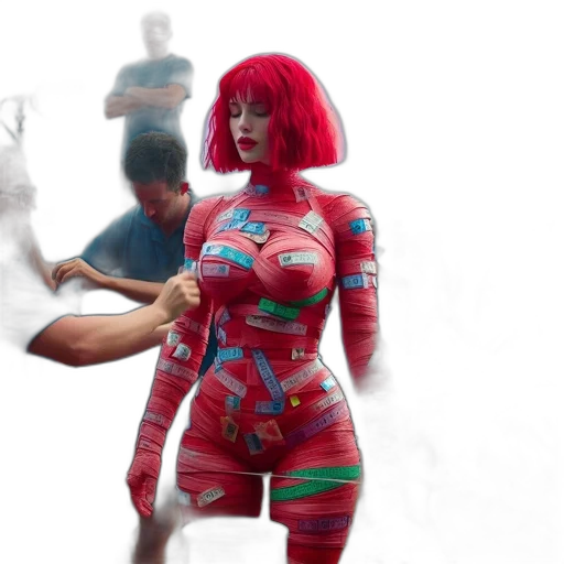 dress, robot, creature, concept art, cyberpunk, 3d render, vaporwave, fire transparent PNG cut-out