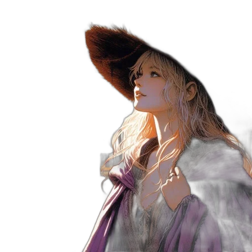 dress, hat, photorealistic, fantasy art, watercolor, anime, fog, pastel transparent PNG cut-out
