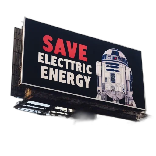 electric, energy, campaign, featuring, r2-d2, displayed, billboard, amidst transparent PNG cut-out
