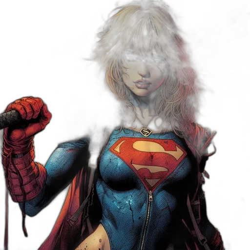 comic book art, concept art, imposing, woman, blue, suit, s-logo, wielding transparent PNG cut-out