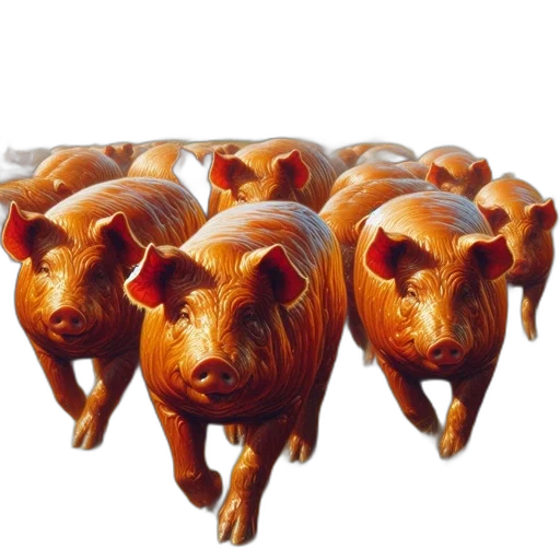 3d render, photorealistic, concept art, large, glossy, pigs, move, through transparent PNG cut-out