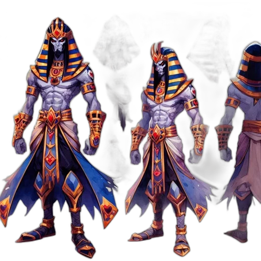 concept art, fantasy art, pixel art, comic book art, dark, blue, colorful, egyptian-themed transparent PNG cut-out