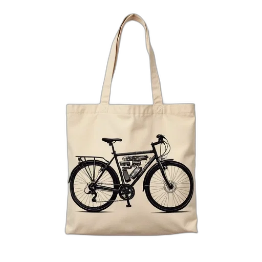 photorealistic, beige, canvas, tote, bag, detailed, illustration, bicycle transparent PNG cut-out