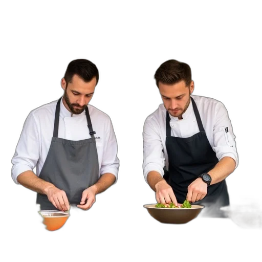 food, staff, photorealistic, cooking, demonstration, taking, place, under transparent PNG cut-out