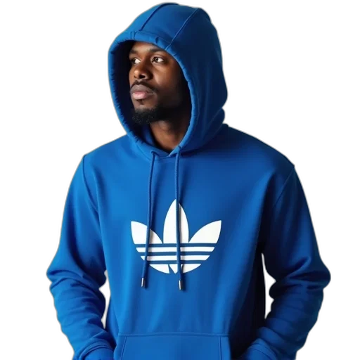 jacket, face, blue, person, wearing, hoodie, white, logo transparent PNG cut-out