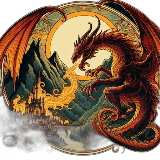 dragon, fantasy art, concept art, photorealistic, pixel art, fire, vibrant, colors transparent PNG cut-out