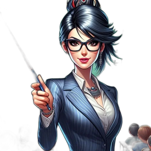 staff, comic book art, cartoon, concept art, fantasy art, female, teacher, stands transparent PNG cut-out