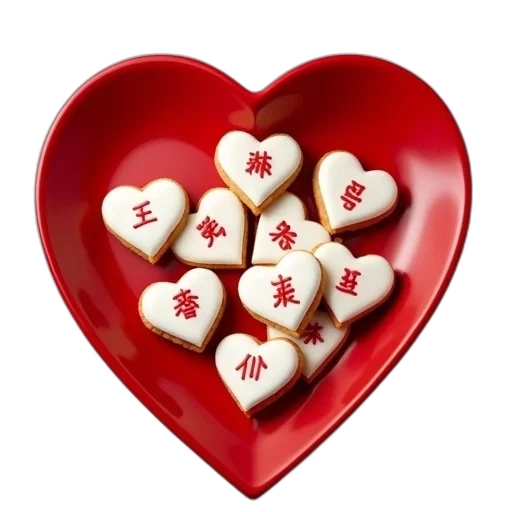 jewelry, collection, heart-shaped, cookies, chinese, characters, them, arranged transparent PNG cut-out