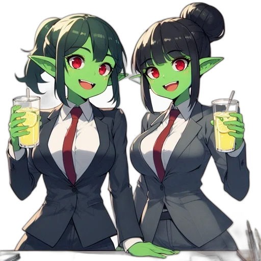 staff, pixel art, anime, concept art, cartoon, green, two, green-skinned transparent PNG cut-out