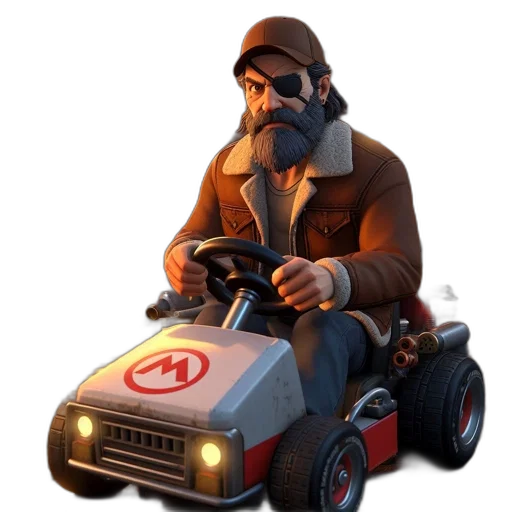 car, hat, jacket, concept art, 3d render, fantasy art, pixel art, elderly transparent PNG cut-out