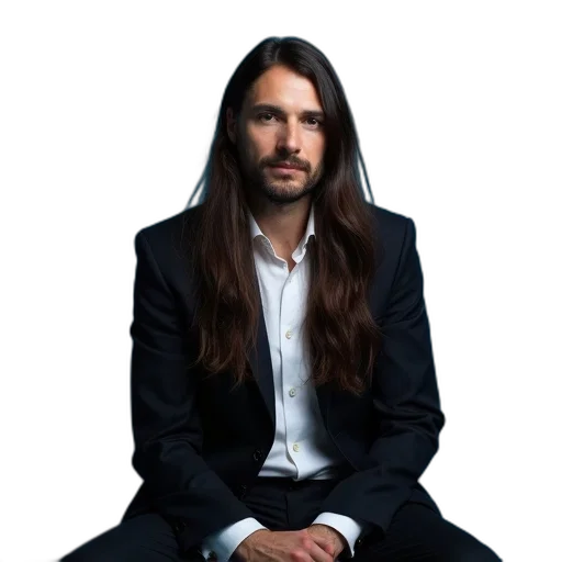 hair, staff, jacket, face, photorealistic, person, long, wearing transparent PNG cut-out