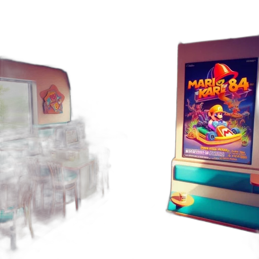 3d render, concept art, pixel art, vaporwave, interior, view, retro-styled, fast-food transparent PNG cut-out