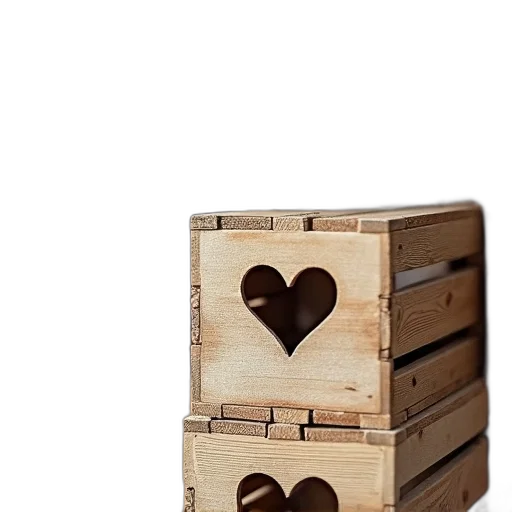 furniture, 3d render, stack, wooden, crates, heart-shaped, cutouts, sides transparent PNG cut-out