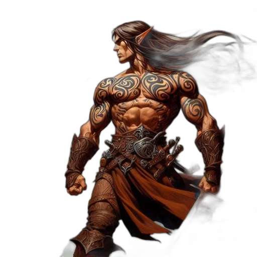 fantasy art, concept art, comic book art, pixel art, earth tones, muscular, warrior, clad transparent PNG cut-out