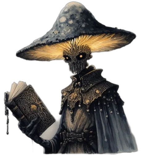 hat, staff, mask, umbrella, concept art, fantasy art, photorealistic, watercolor transparent PNG cut-out