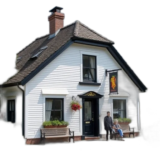 building, 3d render, photorealistic, concept art, city street, quaint, white, black transparent PNG cut-out